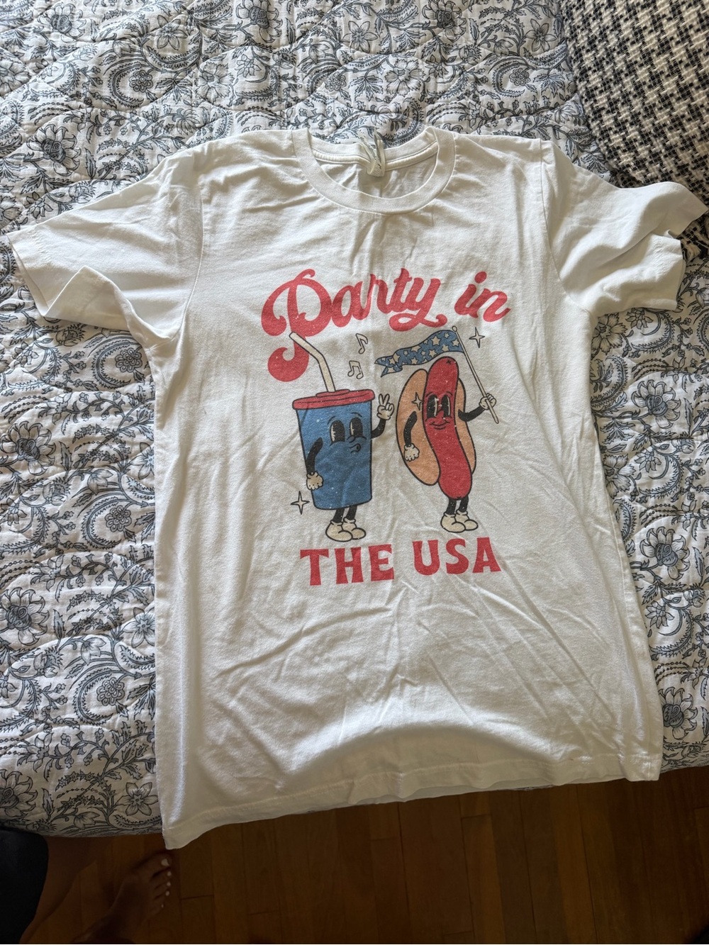 Party in the USA Graphic Tee - White with Red & Blue Print